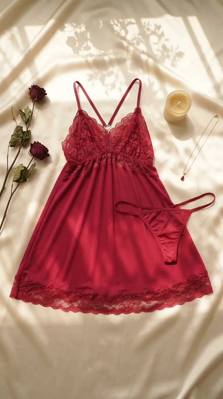 Maroon Short Nighty For Women LN0108