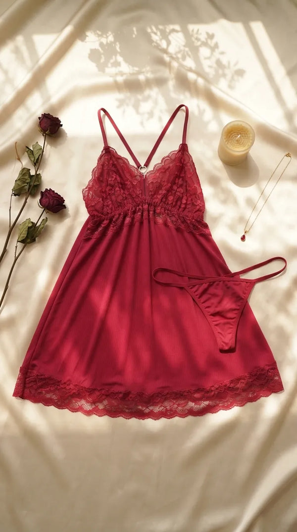 Maroon Short Nighty For Women LN0108