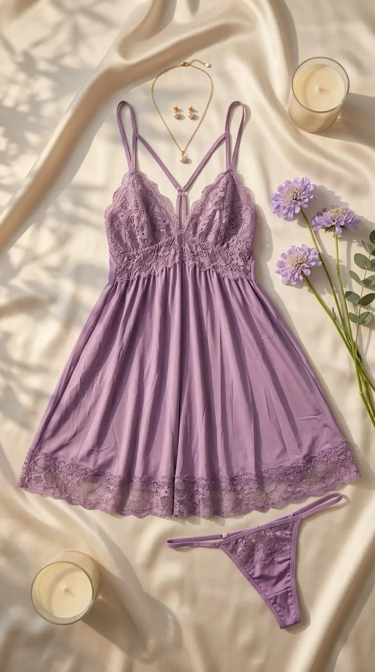Lilac Short Nighty For Women LN0108
