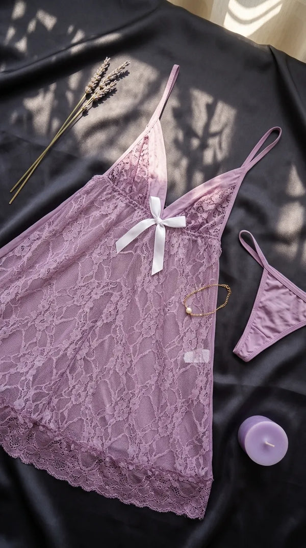 Lilac Short Nighty For Women LN0111