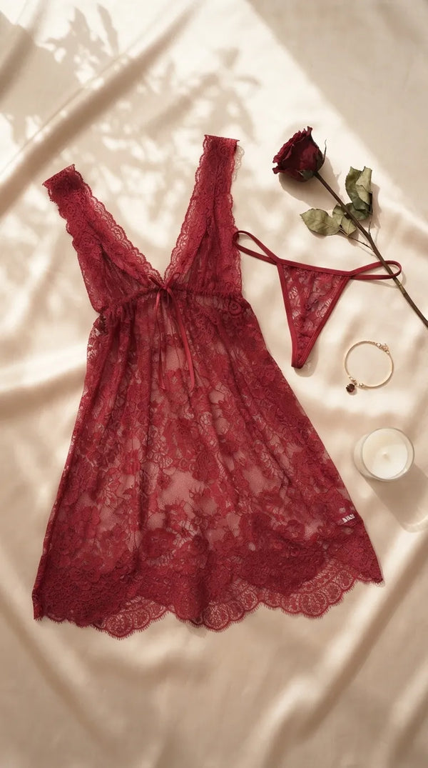 Maroon Short Nighty For Women LN0113