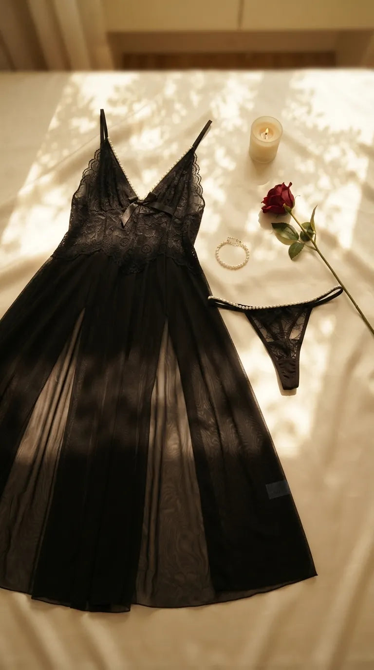 Black Long Nighty For Women LN0117