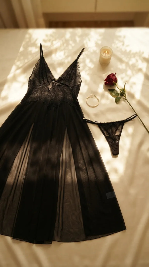 Black Long Nighty For Women LN0117