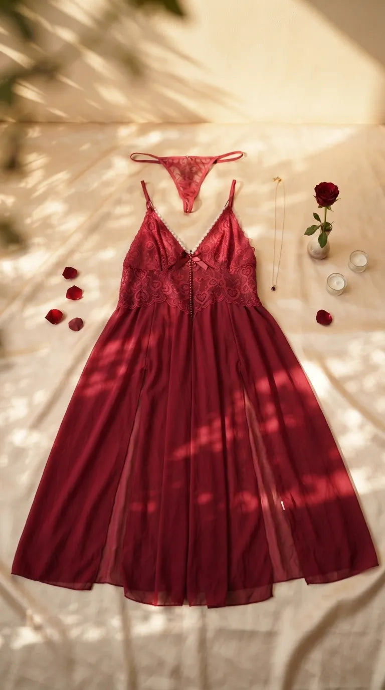 Maroon Long Nighty For Women LN0117