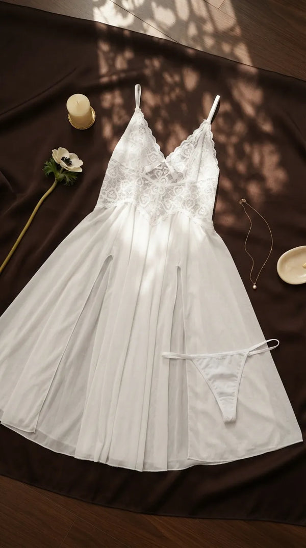 White Long Nighty For Women LN0117