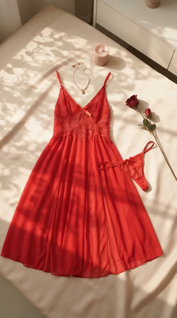 Red Long Nighty For Women LN0117