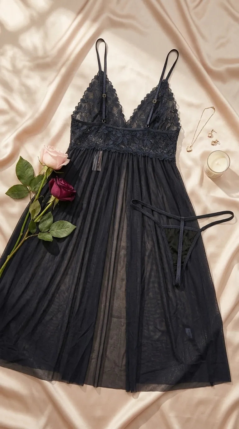 Black Long Nighty For Women LN0118