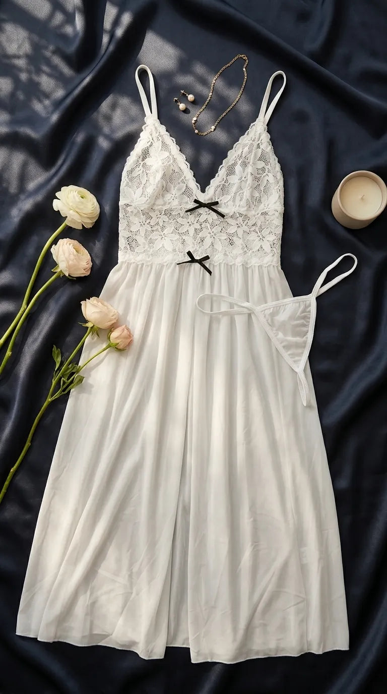 White Long Nighty For Women LN0118