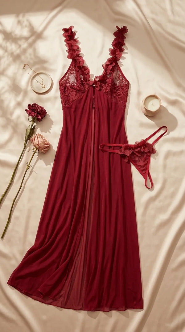 Maroon Long Nighty For Women LN0119