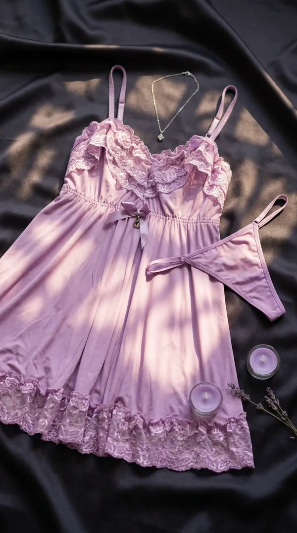 Lavendar Short Nighty For Women LN0121