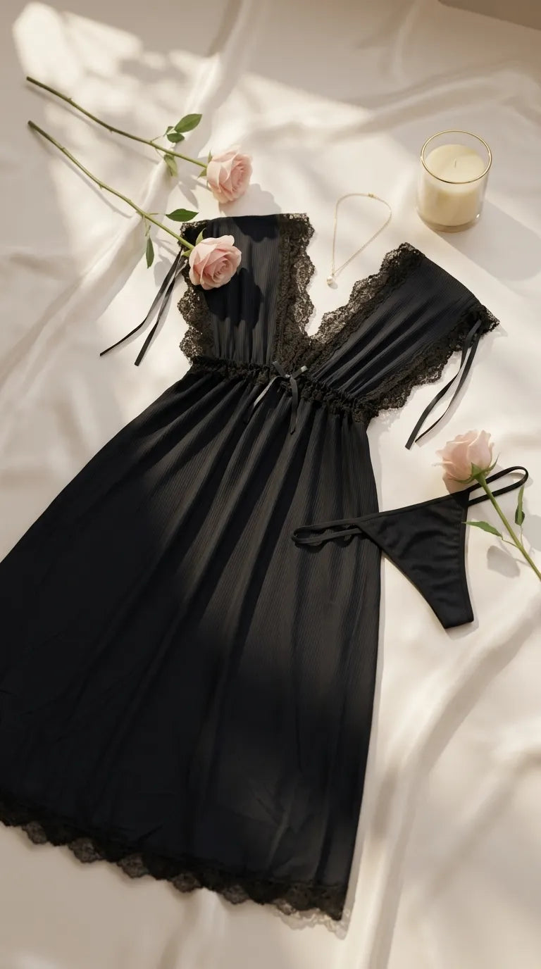 Black Long Nighty For Women LN0122