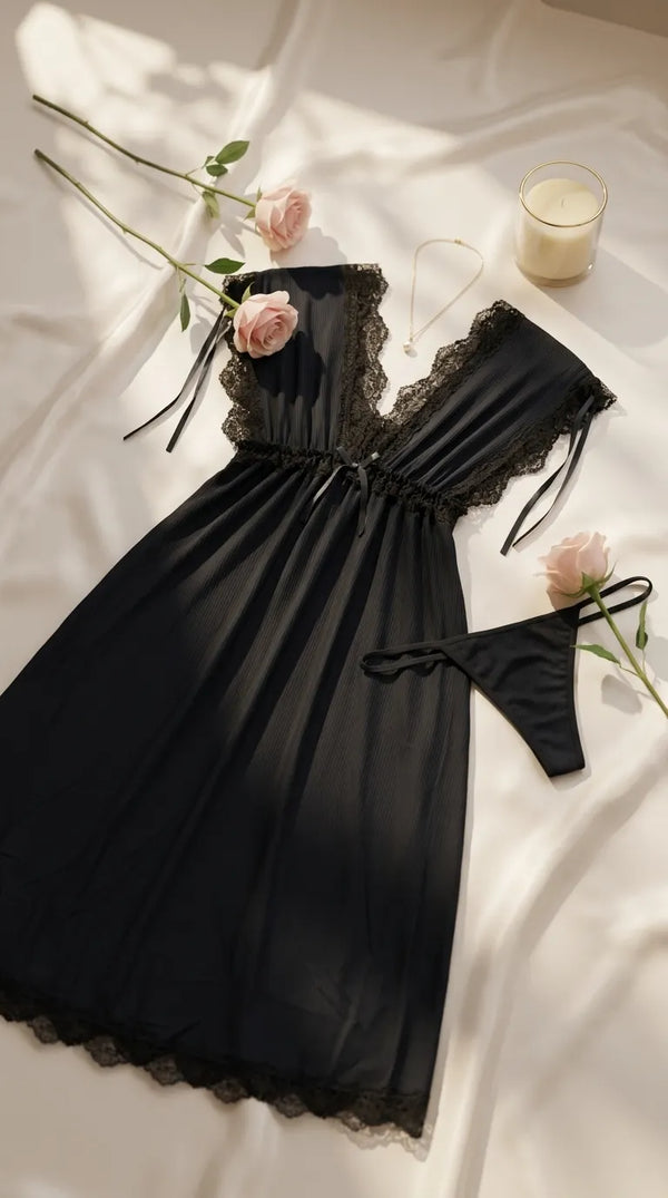 Black Long Nighty For Women LN0122