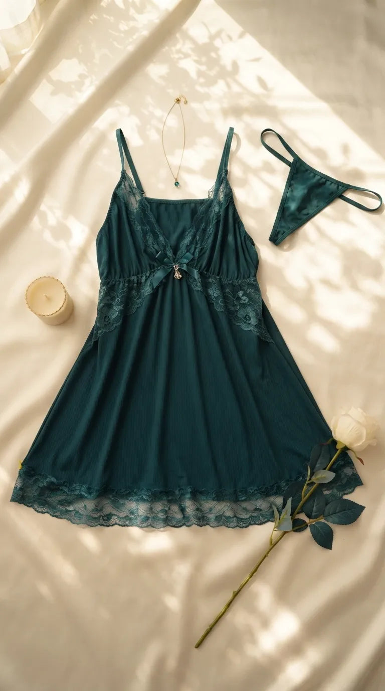 Dark Green Short Nighty For Women LN0123