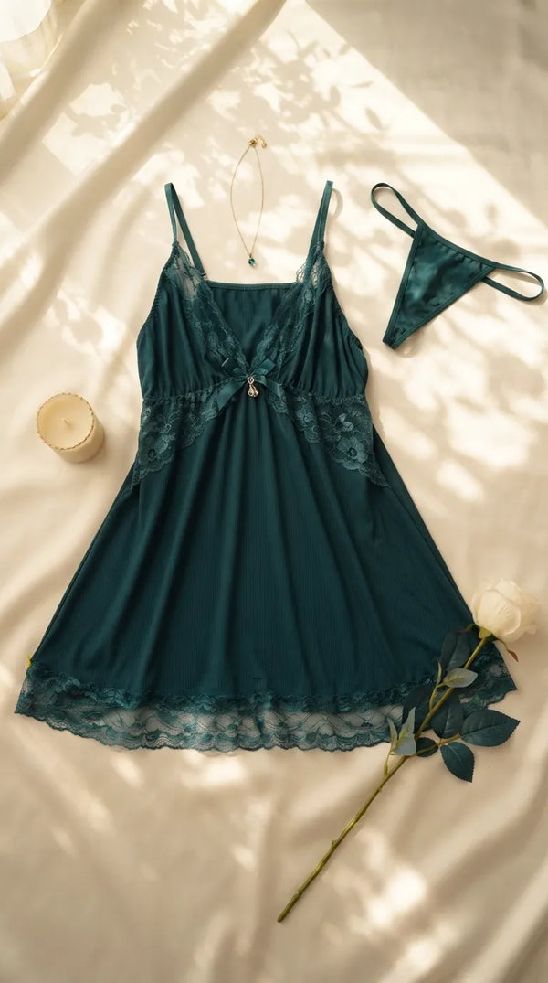 Dark Green Short Nighty For Women LN0123