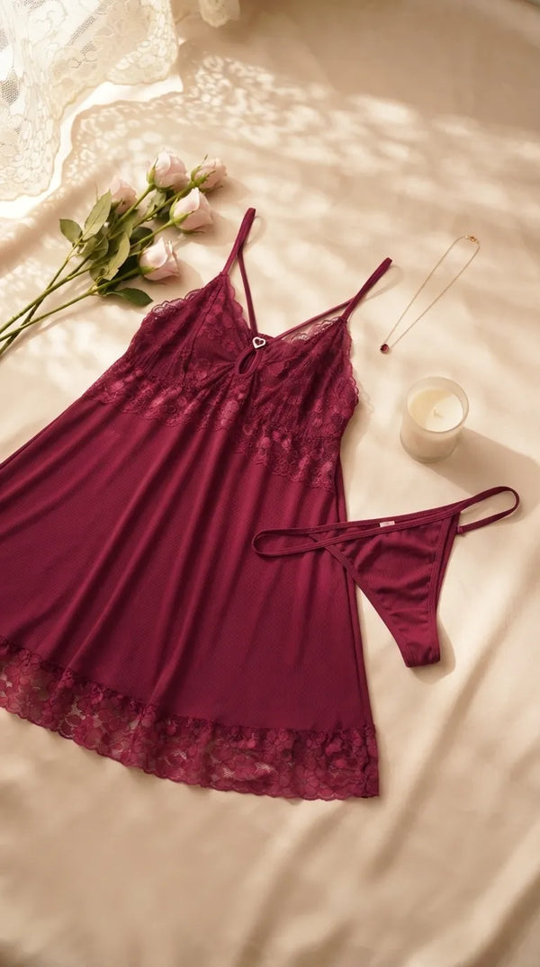 Maroon Short Nighty For Women LN0124