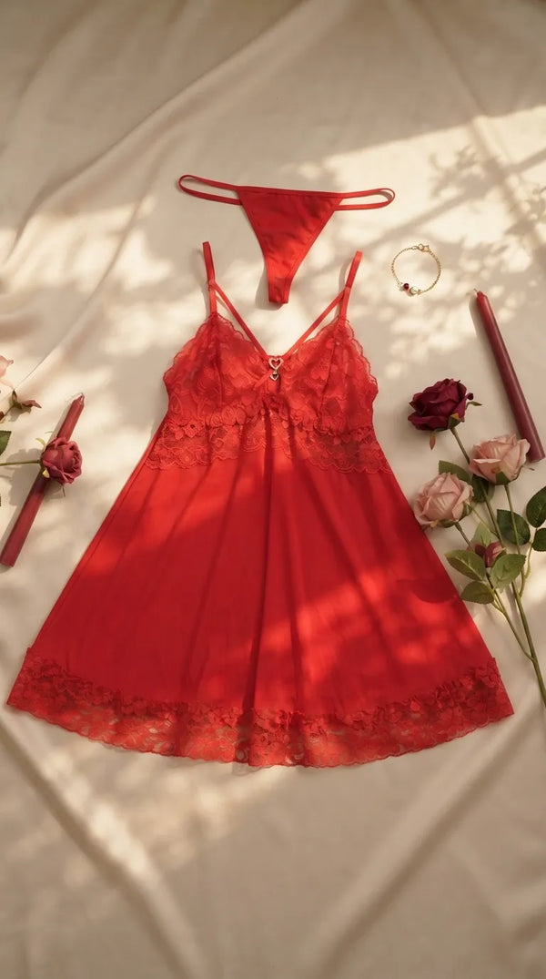 Red Short Nighty For Women LN0124