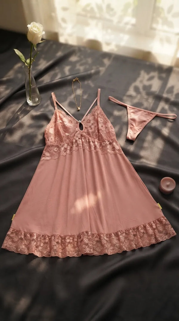Pink Short Nighty For Women LN0124