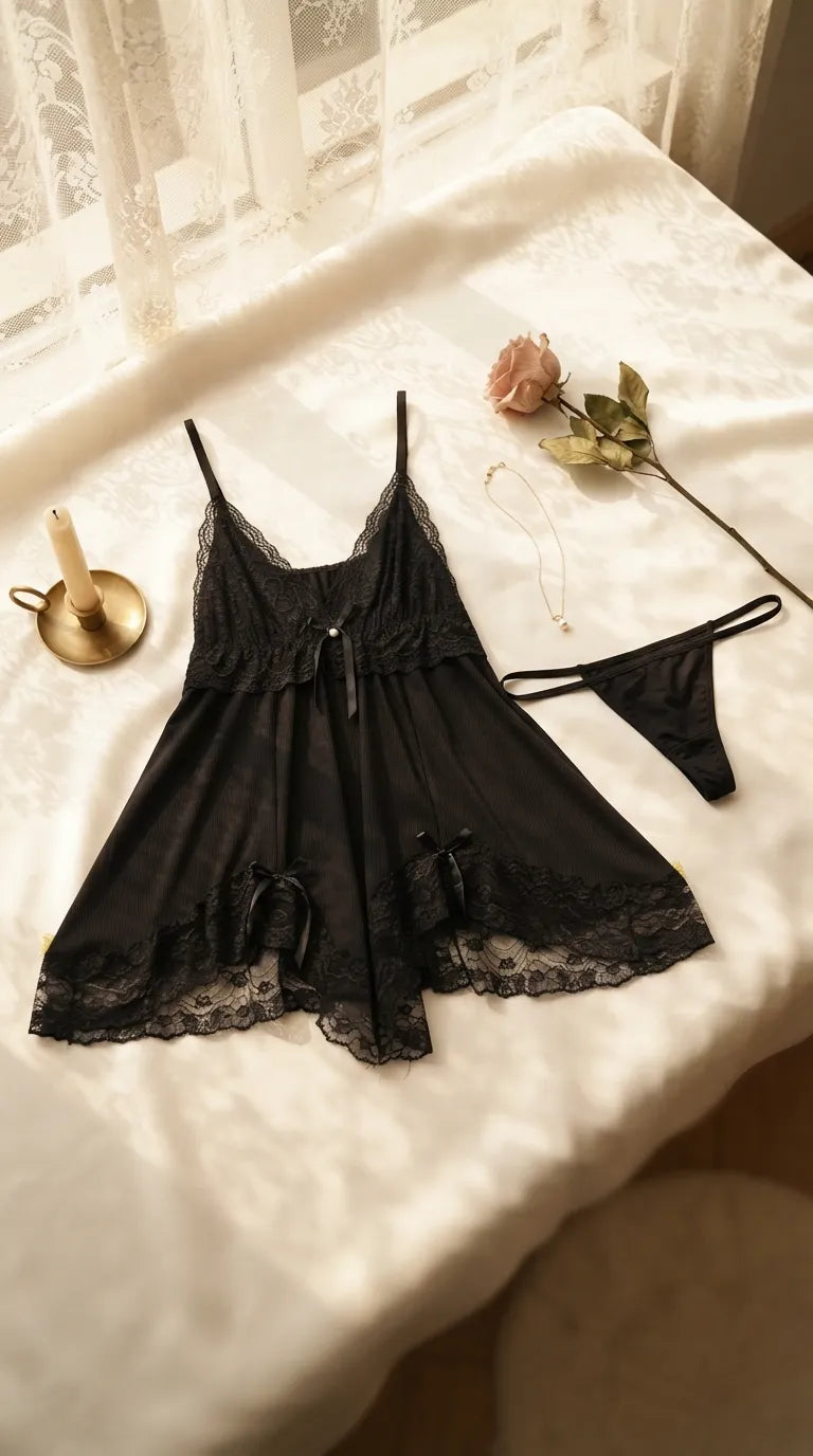 Black Short Nighty For Women LN0126