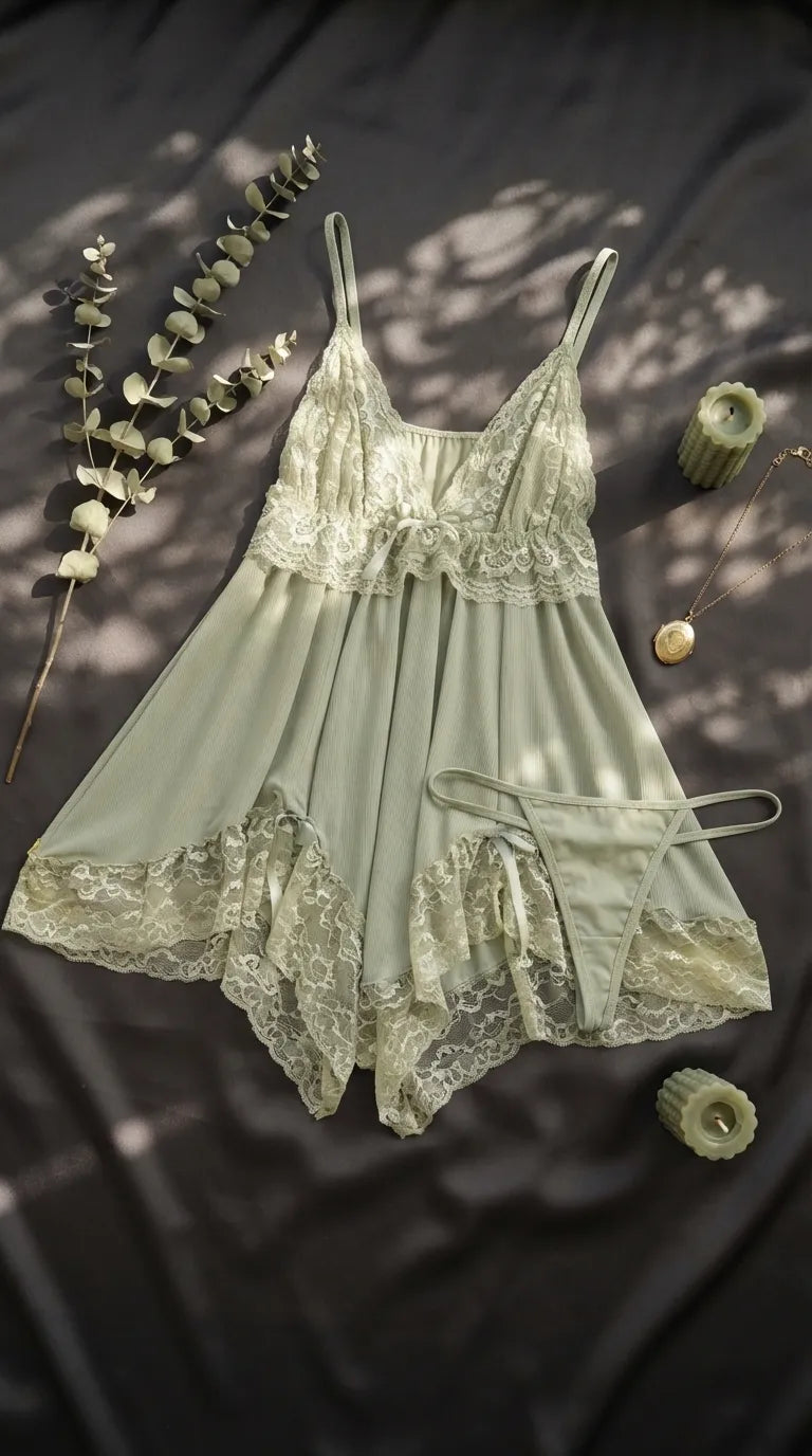 Green Short Nighty For Women LN0126