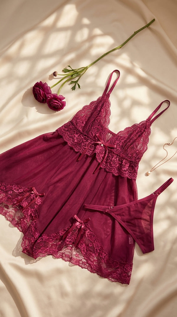 Maroon Short Nighty For Women LN0127