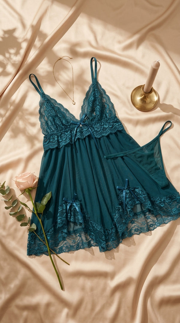 Dark Green Short Nighty For Women LN0127