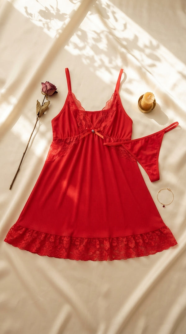 Red Short Nighty For Women LN0129