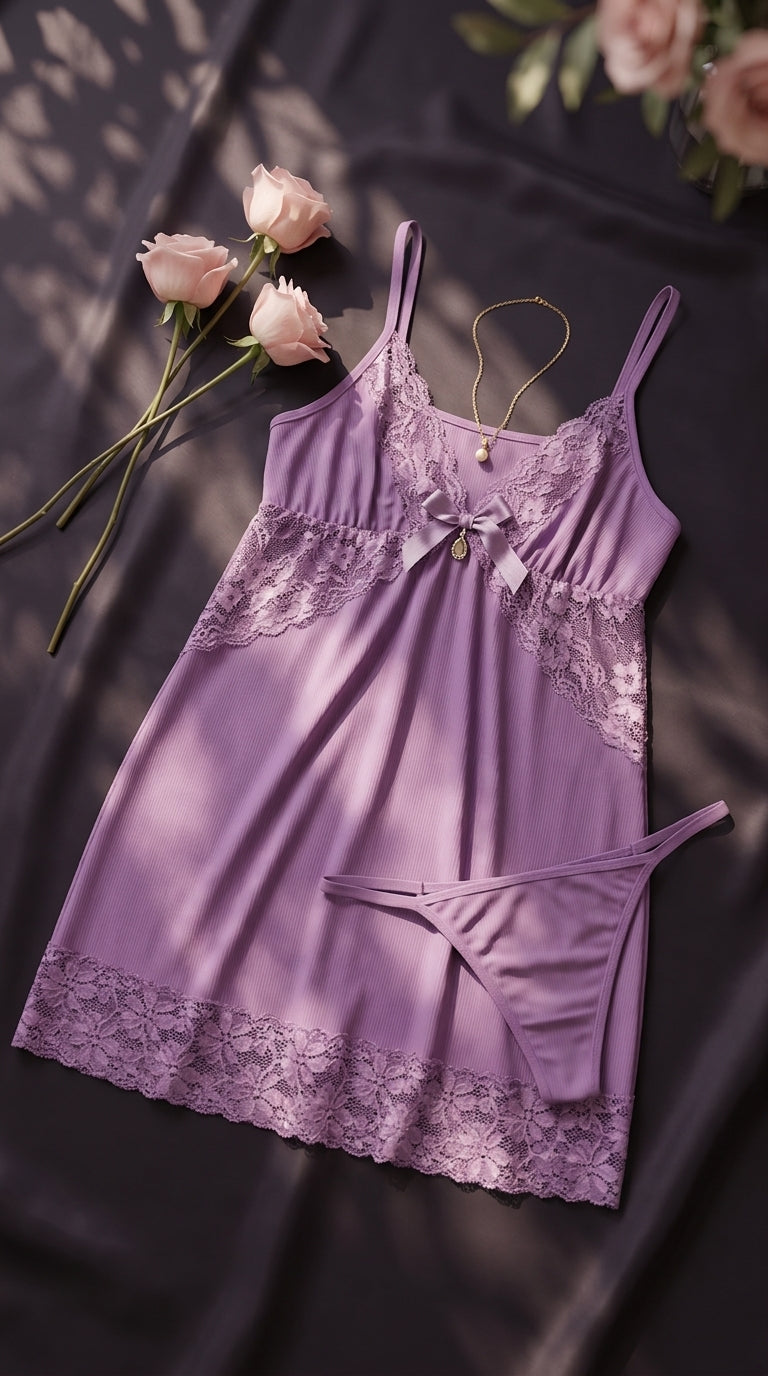 Purple Short Nighty For Women LN0129