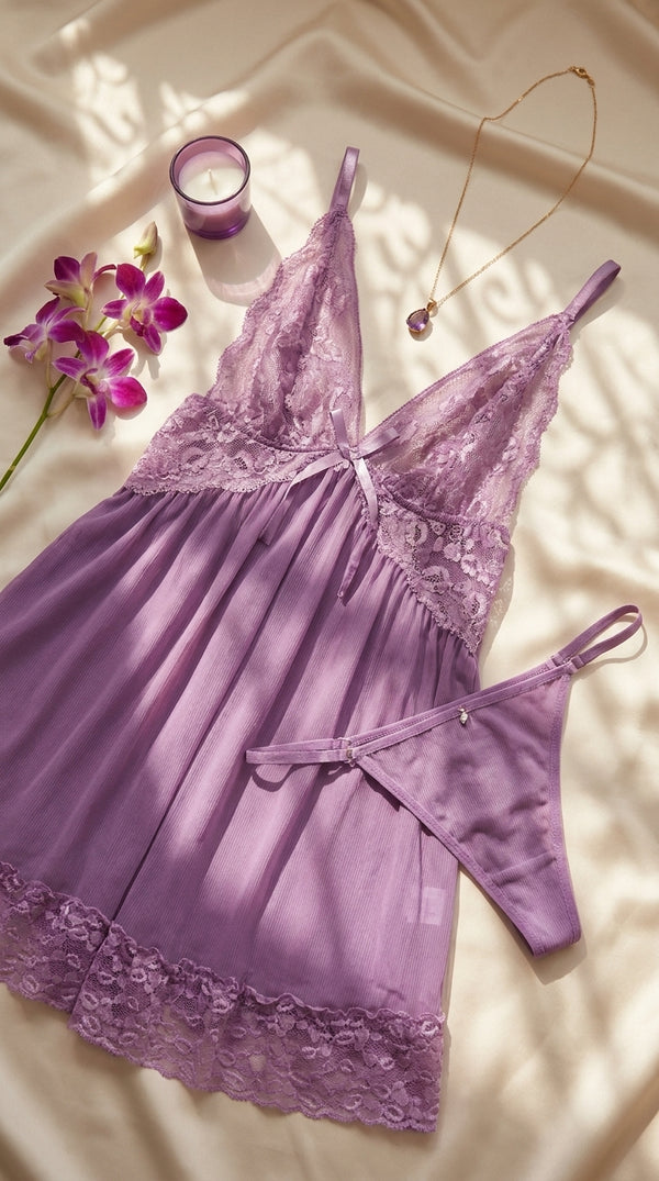 Purple Short Nighty For Women LN0130