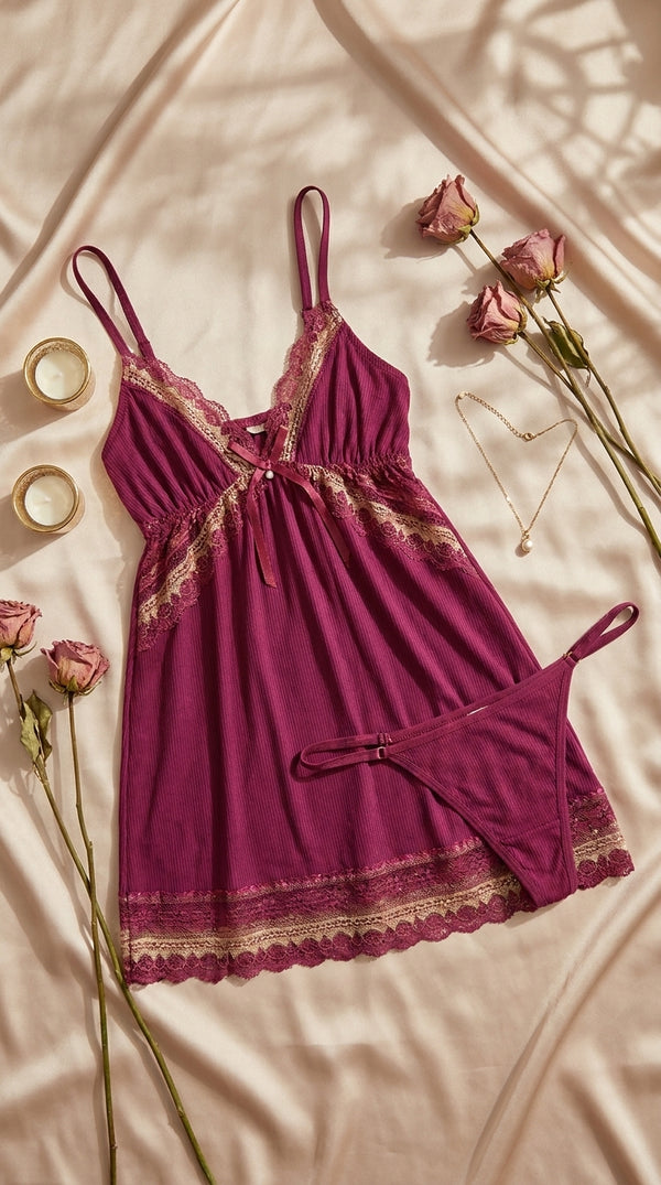 Maroon Short Nighty For Women LN0132