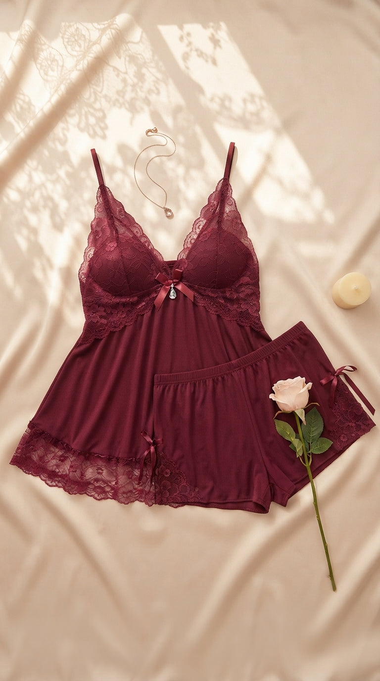 Maroon Short Nighty Set LN0134