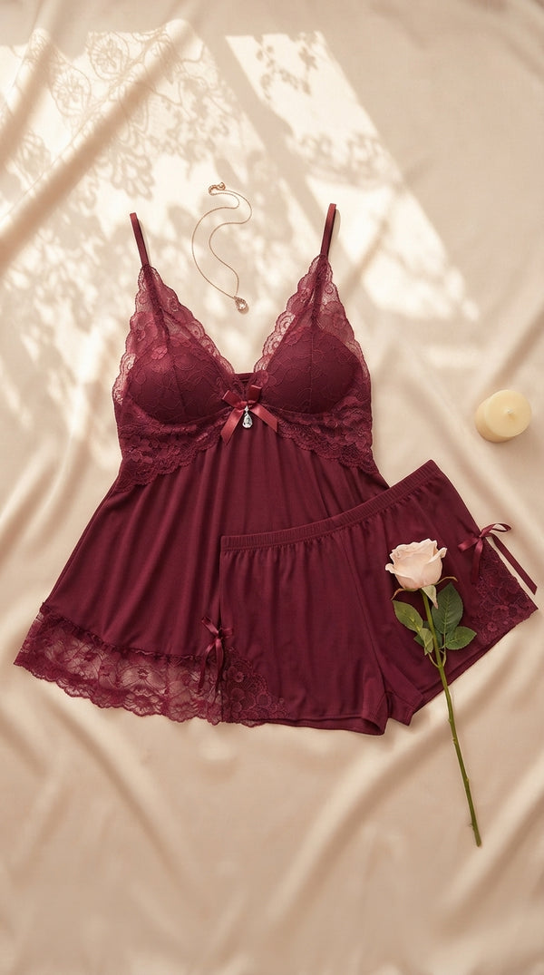 Maroon Short Nighty Set LN0134