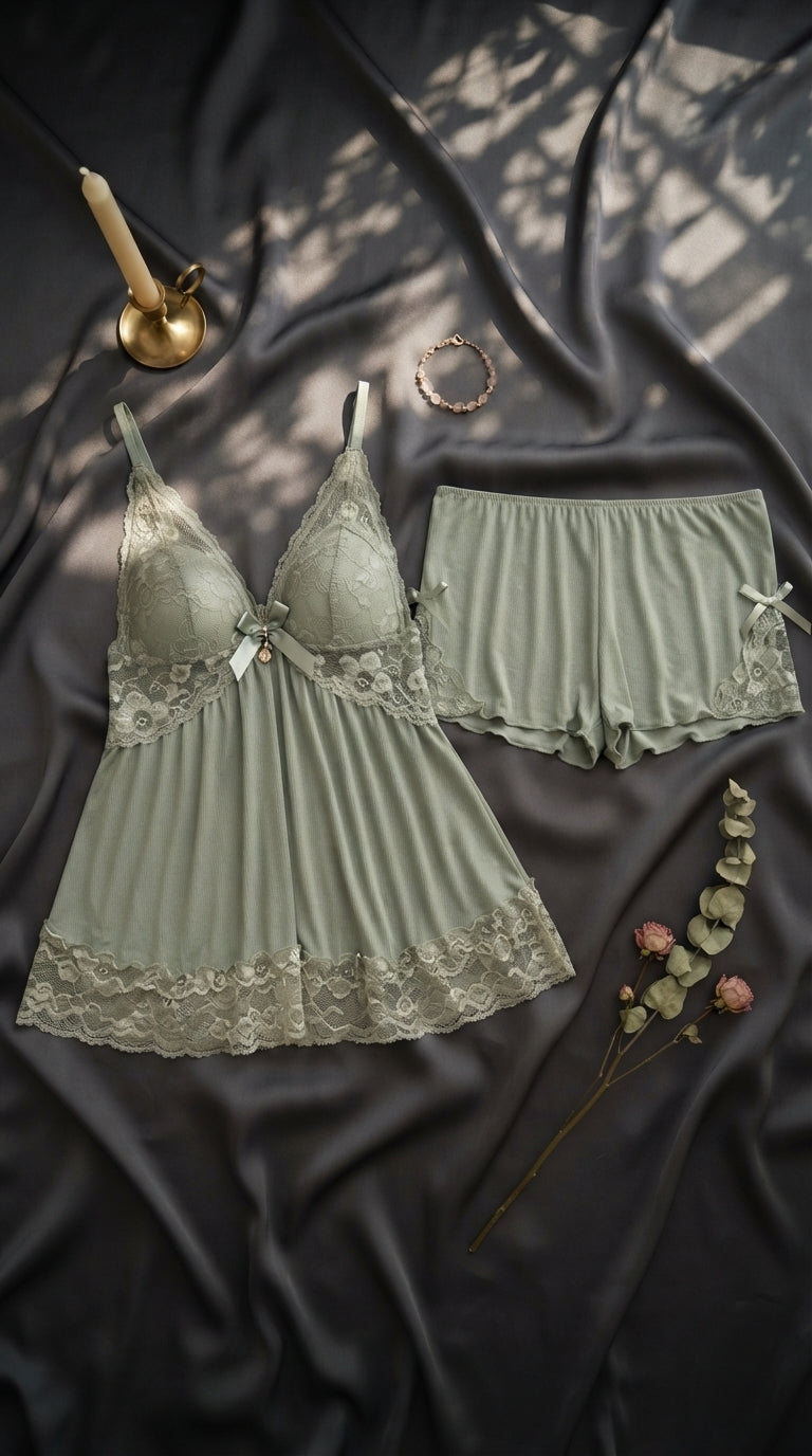 Green Short Nighty Set LN0134