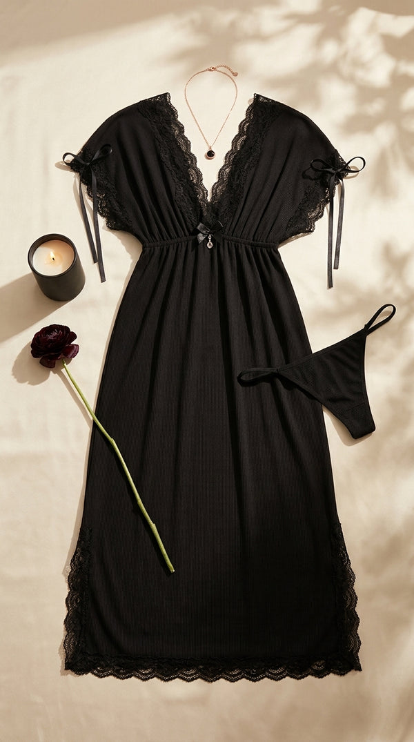 Black Long Nighty For Women LN0136