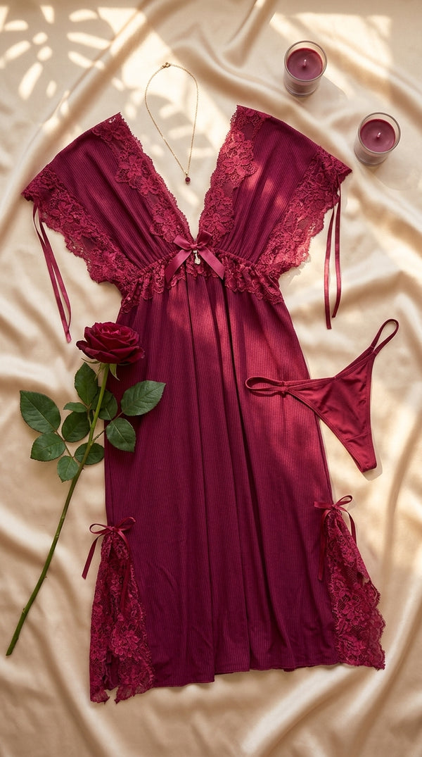 Maroon Long Nighty For Women LN0136