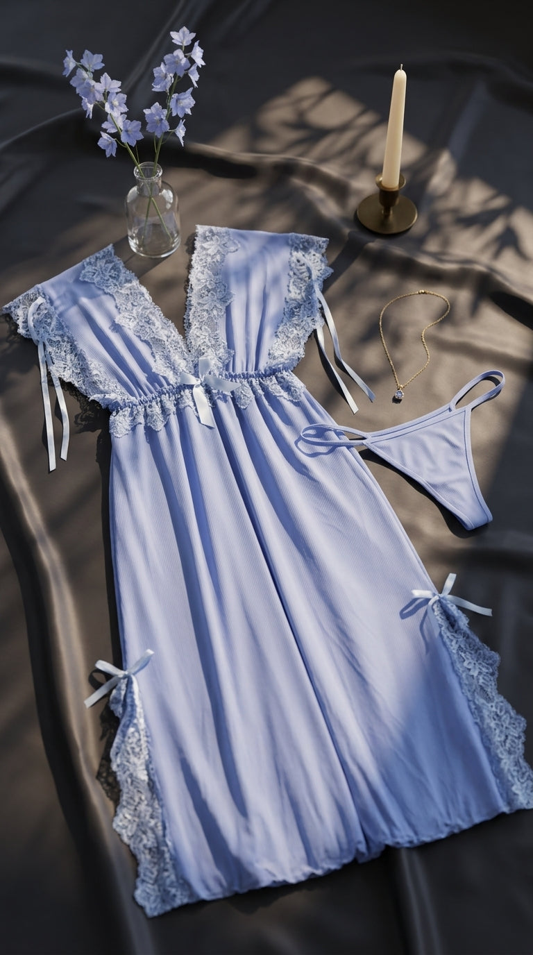 Blue Long Nighty For Women LN0136