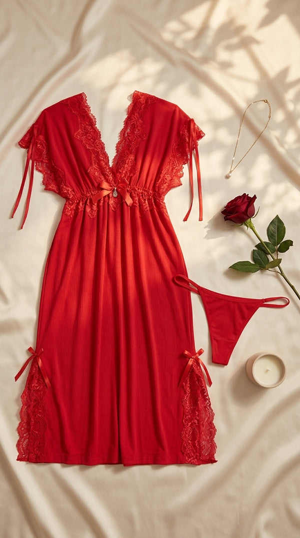 Red Long Nighty For Women LN0136