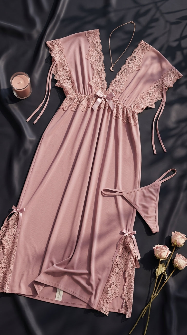 Pink Long Nighty For Women LN0136