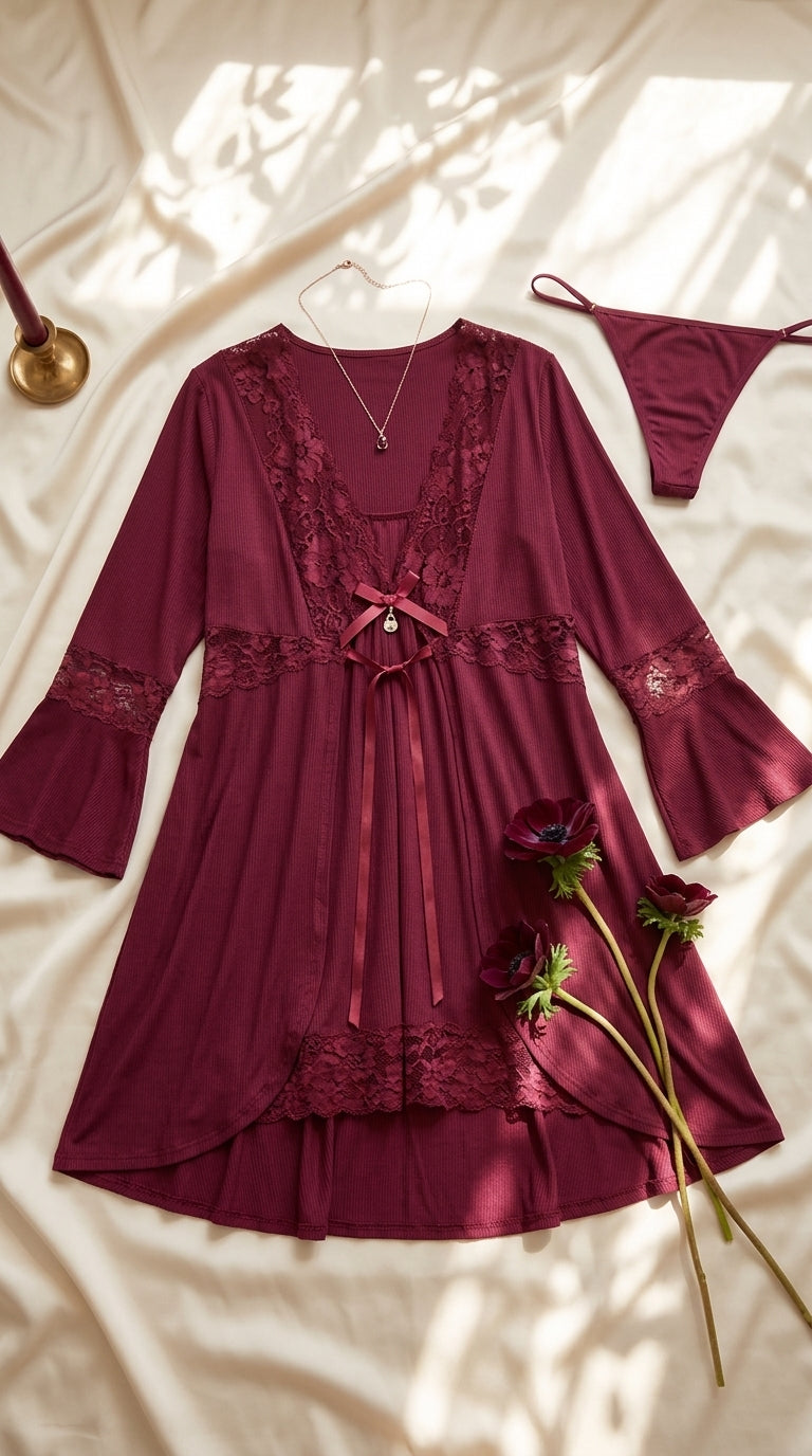Maroon Short Inner Gown Nighty LN0137