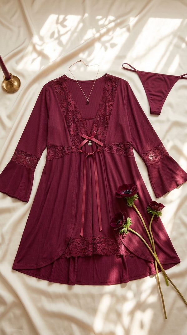 Maroon Short Inner Gown Nighty LN0137
