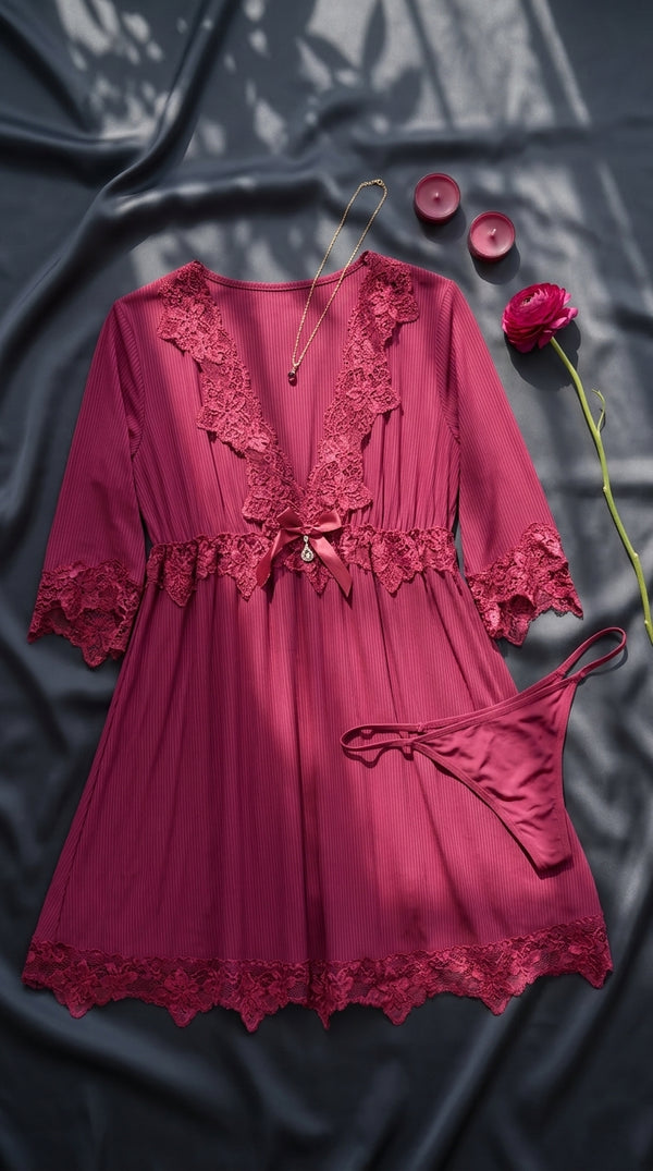 Maroon Short Nighty For Women LN0139