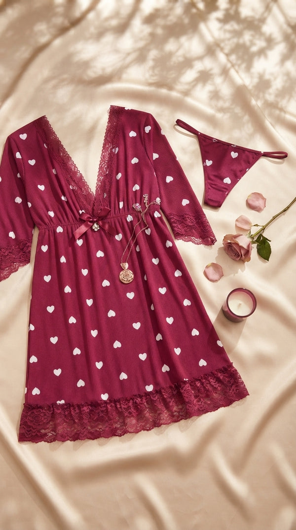 Maroon Short Nighty For Women LN0140