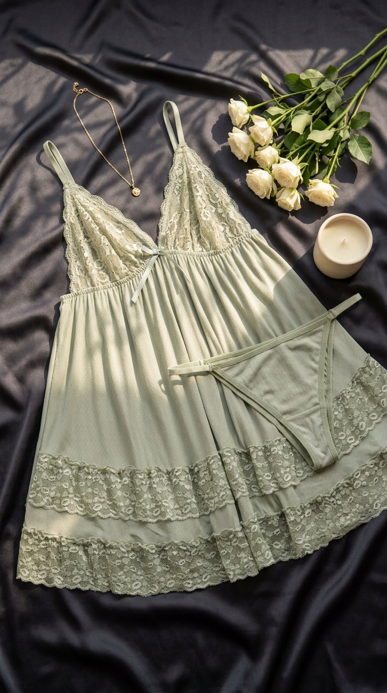 Green Short Nighty For Women LN0141