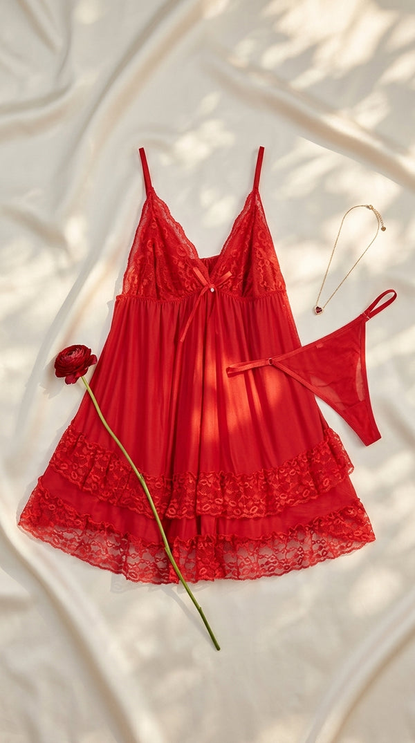 Red Short Nighty For Women LN0141