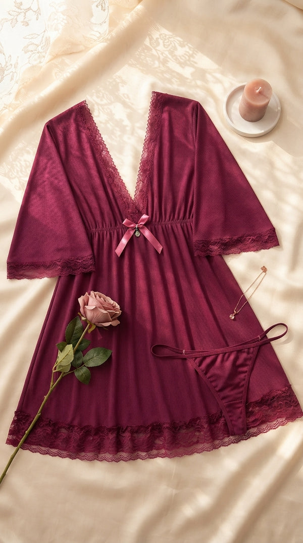 Maroon Short Nighty For Women LN0142
