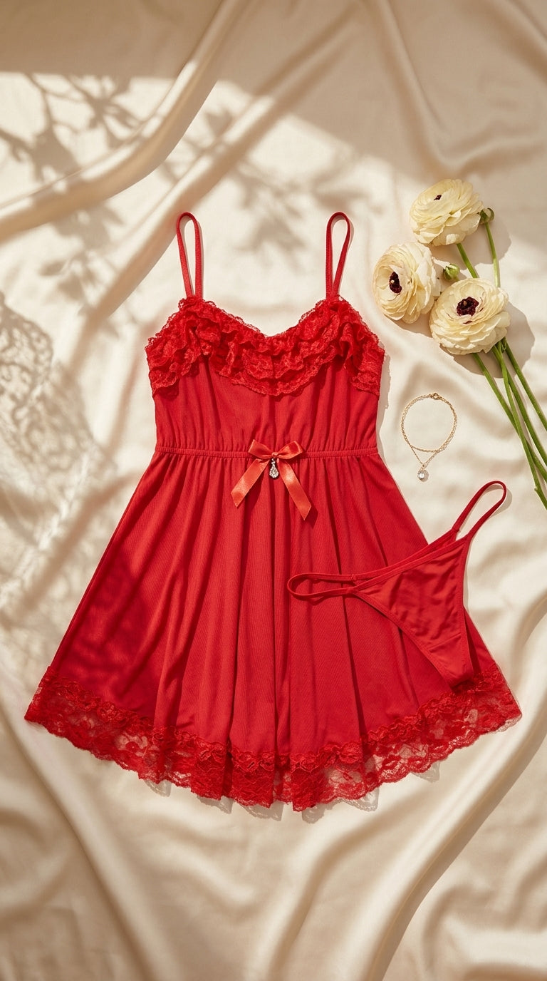 Red Short Nighty For Women LN0143