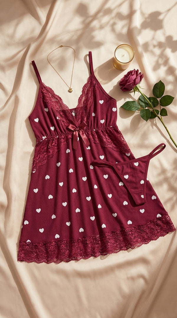 Maroon Short Nighty For Women LN0144