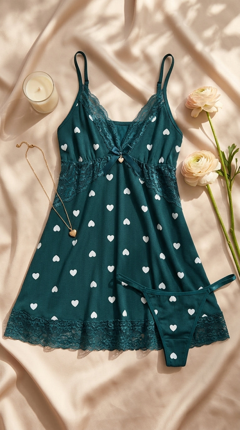 Dark Green Short Nighty For Women LN0144