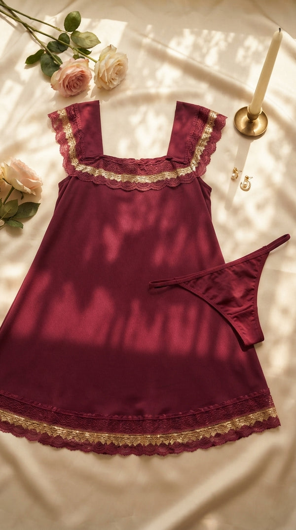 Maroon Short Nighty For Women LN0145