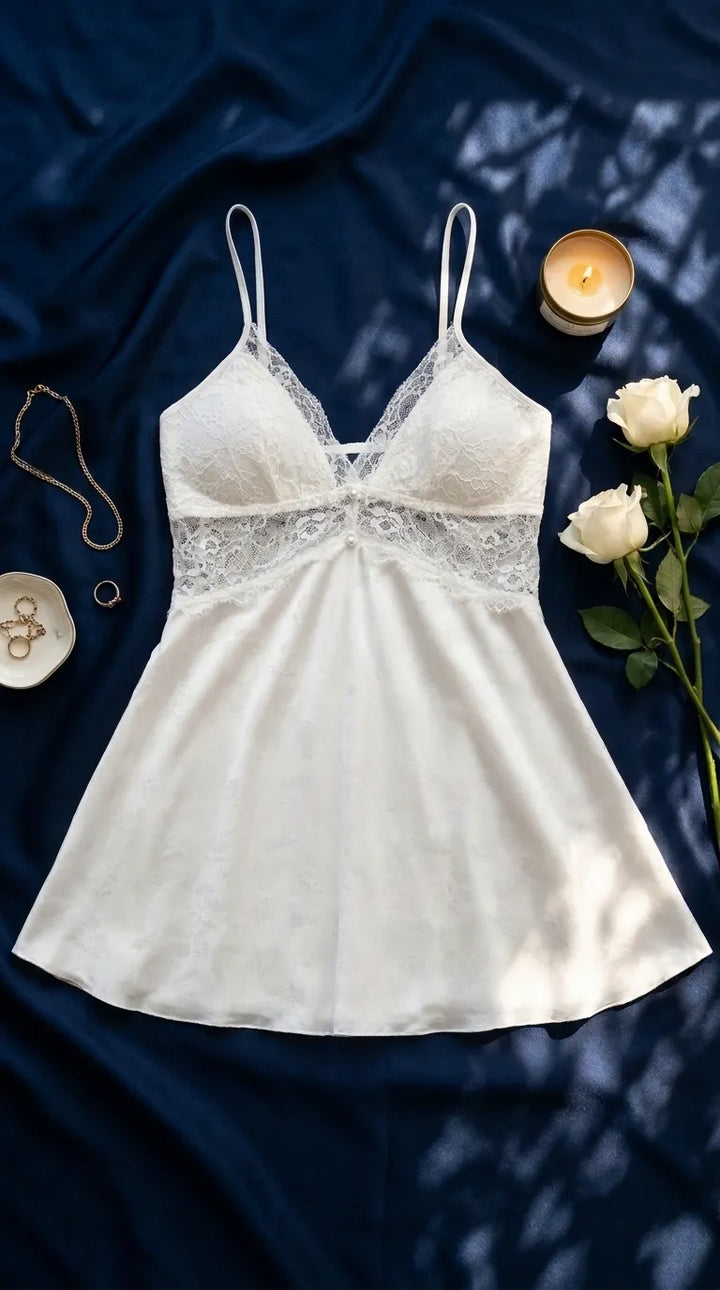 White Short Nighty For Women LN0195