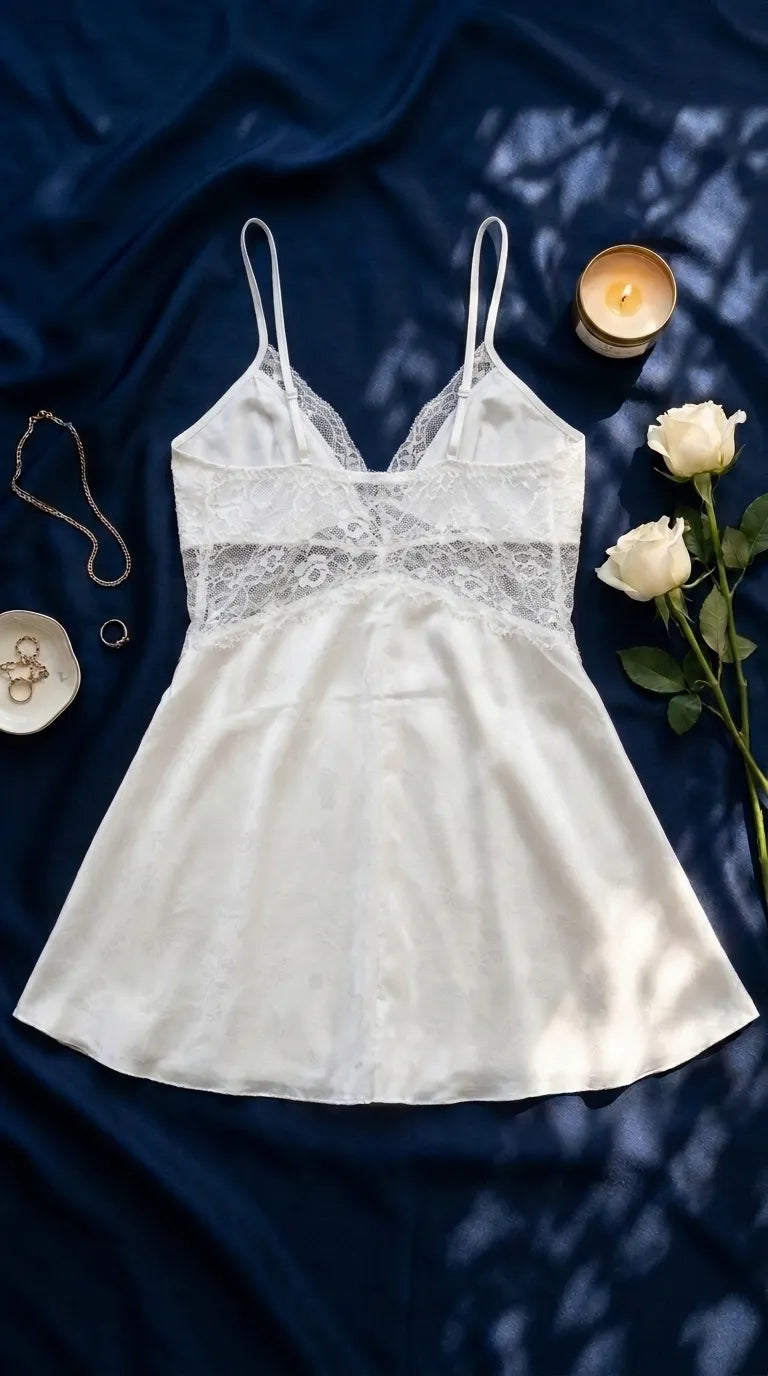 White Short Nighty For Women LN0195